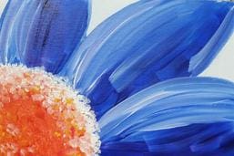 A painting of a blue flower on a white background.