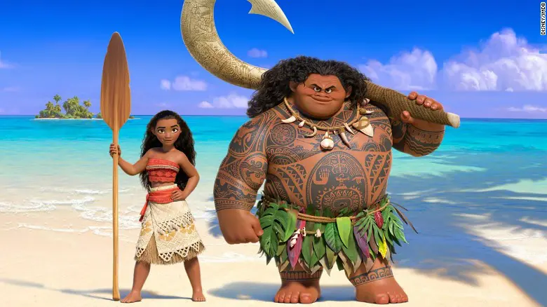 Moan and moana standing on the beach.