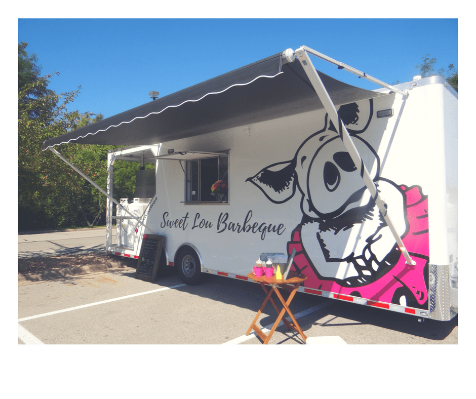 Barbeque food in a food truck with a pig illustration