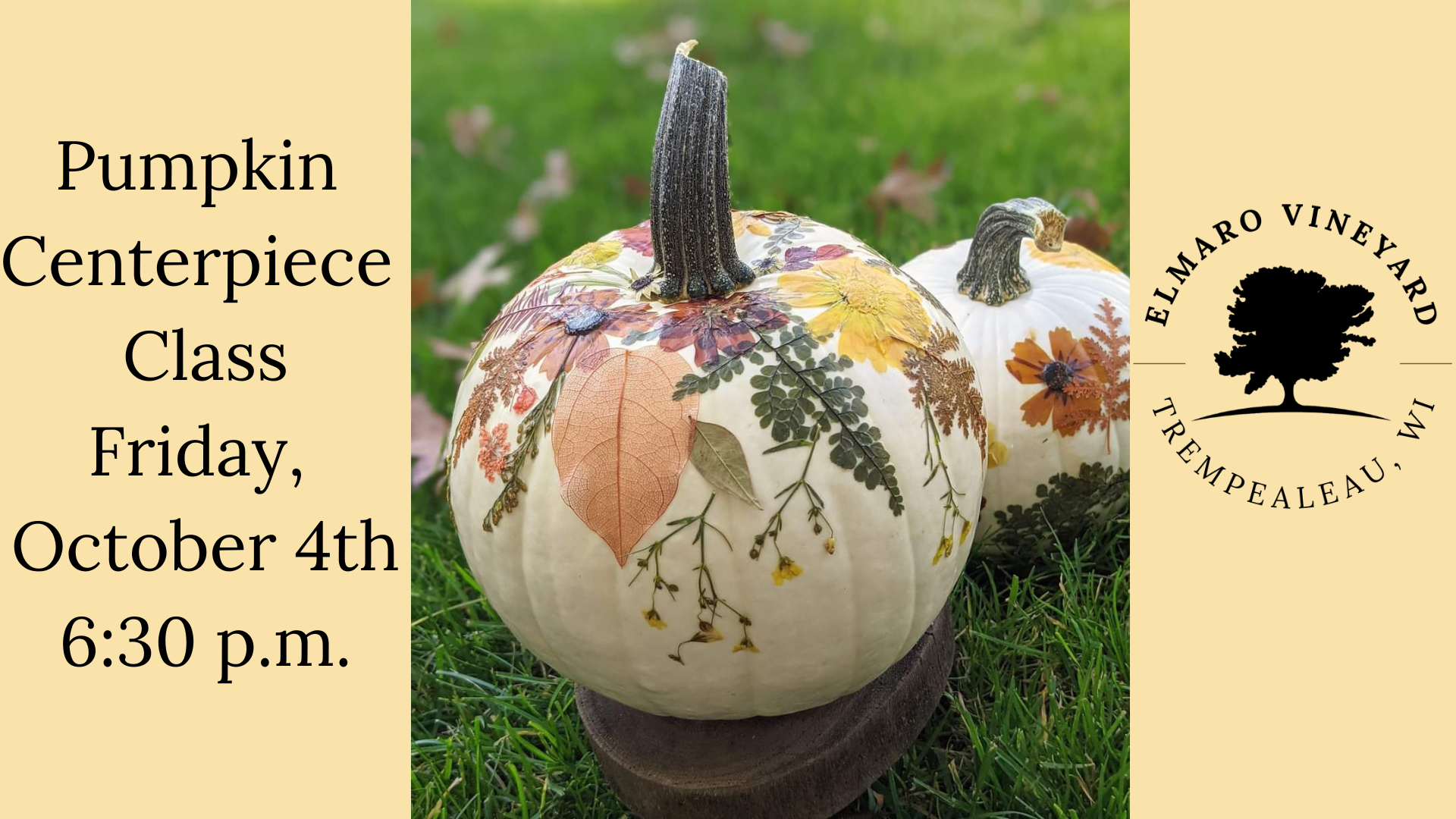 White pumpkin decorated with dried flowers.