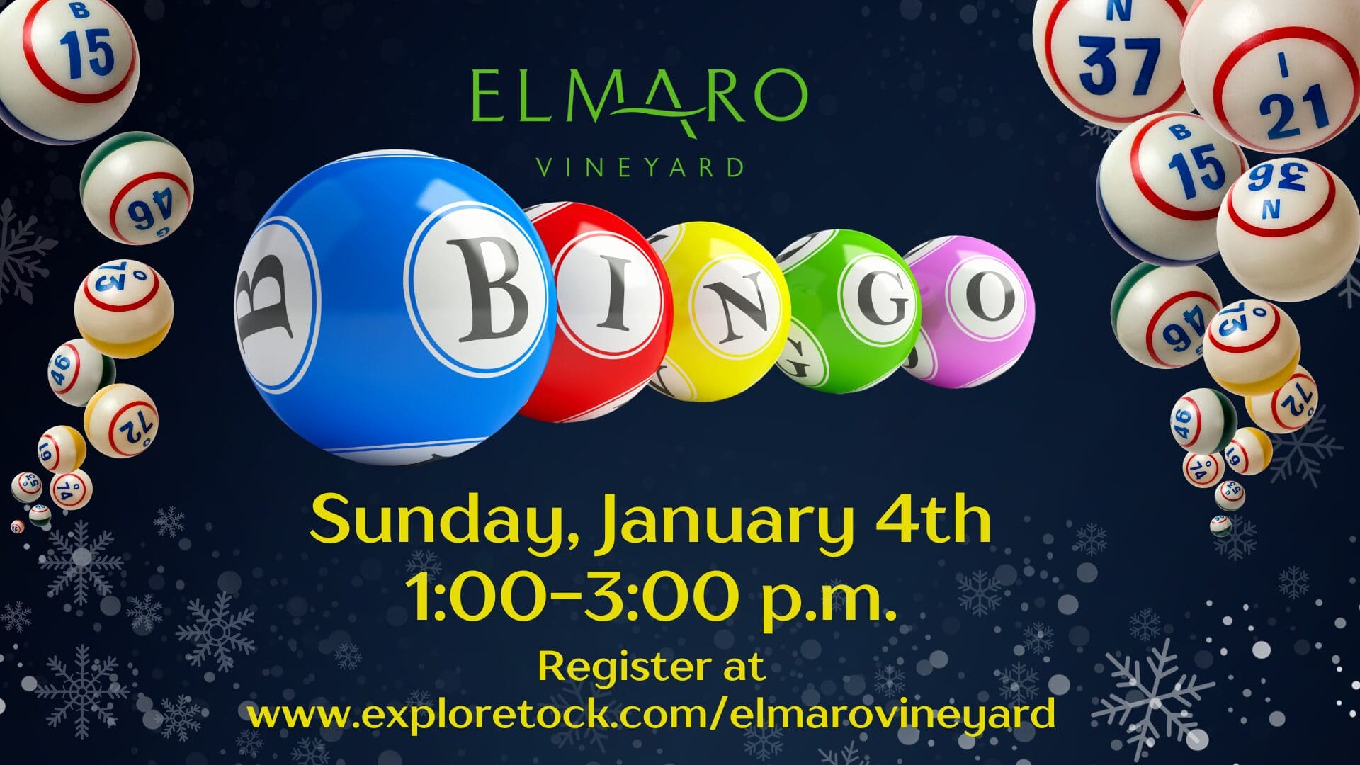 Bingo event at Elmaro Vineyard on Sunday, January 4th from 1 to 3 p.m.