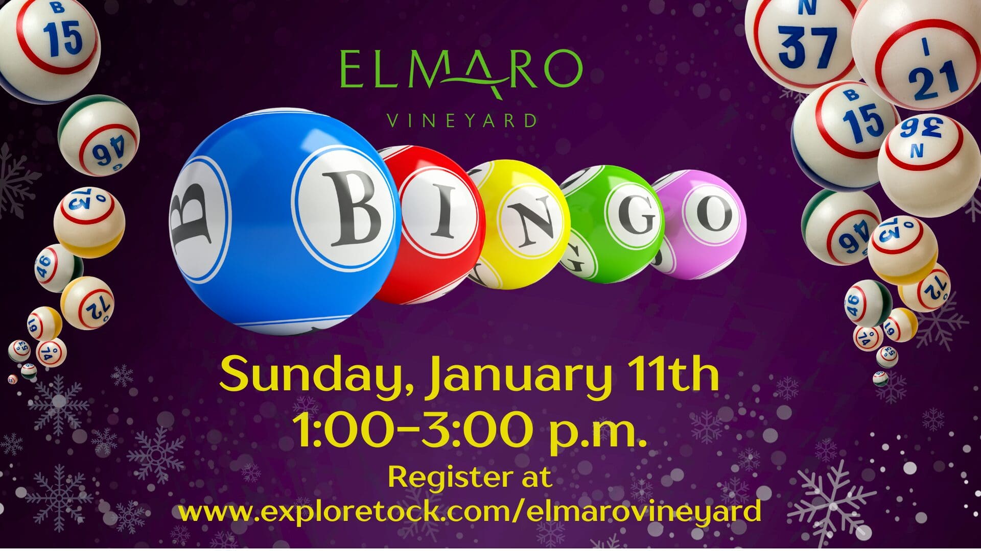 Bingo event at Elmaro Vineyard on Sunday, January 11th, 1-3 p.m.