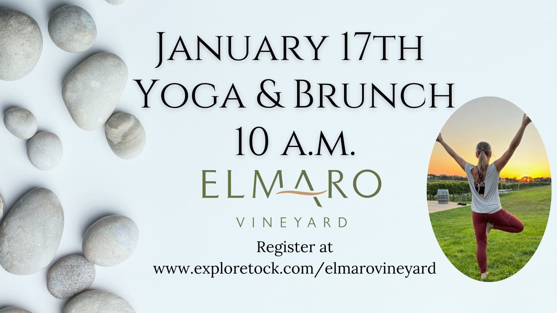 Yoga and brunch event at Elmaro Vineyard on January 17th at 10 a.m.
